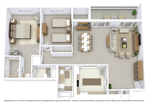 This is a 3D-floor plan providing a detailed, angled view of the space with room layouts, furniture placement, and spatial flow. Features 2 bedroom/s, 2 bathroom/s, and approximately 1160 Sq. Ft